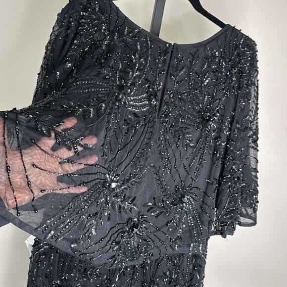 MAC DUGGAL Women’s Black Beaded V-Neck Sheer Cape Gown - Picture 9 of 14